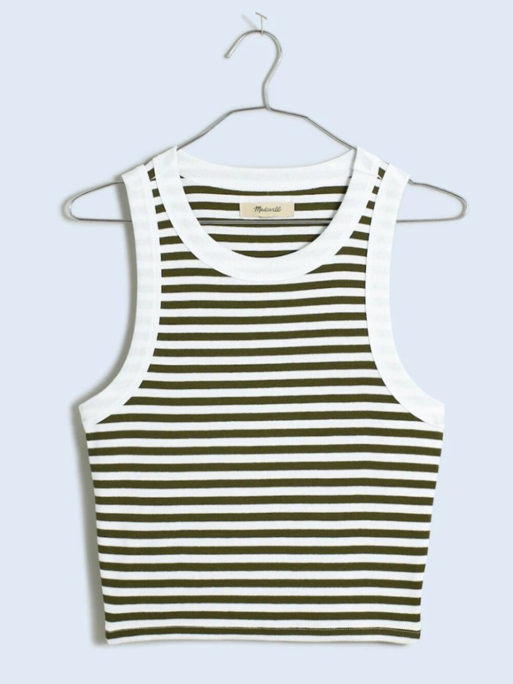 Madewell Ribbed Cutaway Crop Tank in Loden Stripe (S)